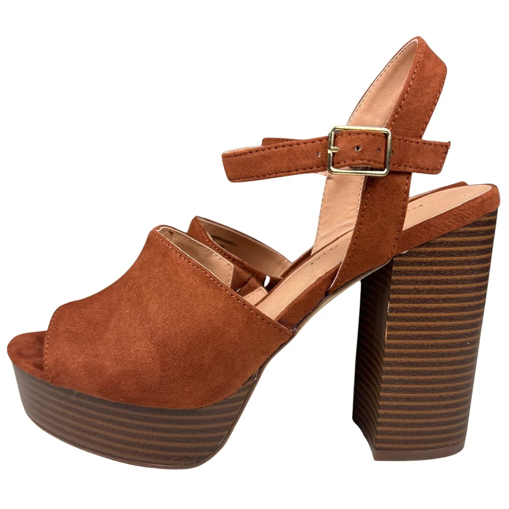 Madden Girl Womens Sandals Block Heels Sz 7.5M Garden-S Chestnut Strappy Western